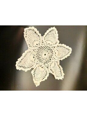 Hand Crocheted Doily White Star Grannycore Vintage 12 x 13 inch